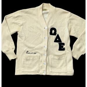 Vintage Sorority Wool Cardigan Sweater Size S/M Alpha Delta Epsilon Emma Read